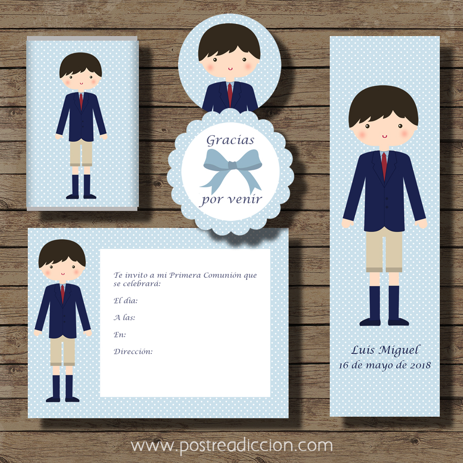 Imagen de producto: Kit imprimible de comunión Daniel lunares - azul