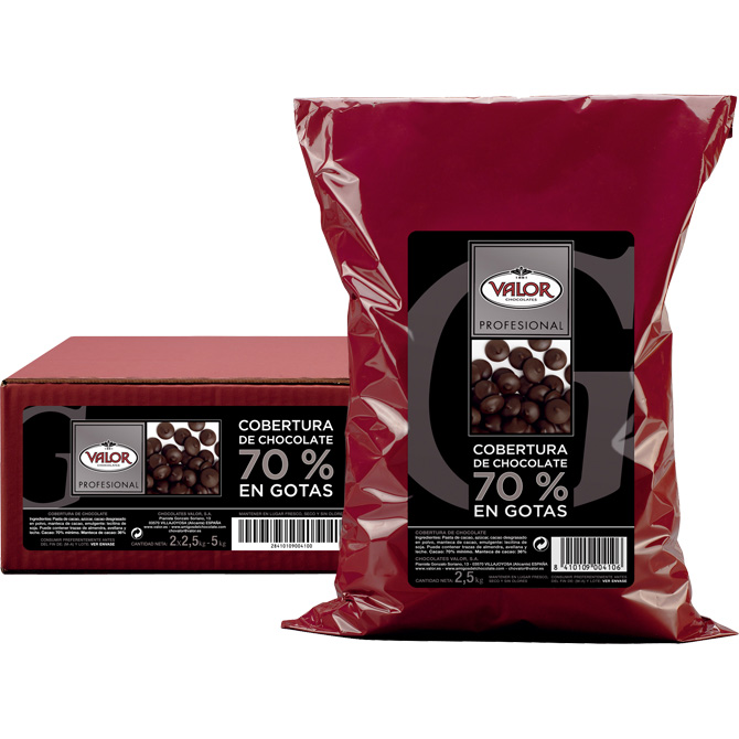Imagen de producto: Bolsa 2,5 kg chocolate 70% Valor en gotas