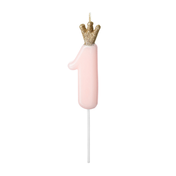 Imagen de producto: Vela de cumpleaños número 1, rosa claro, 9,5 cm