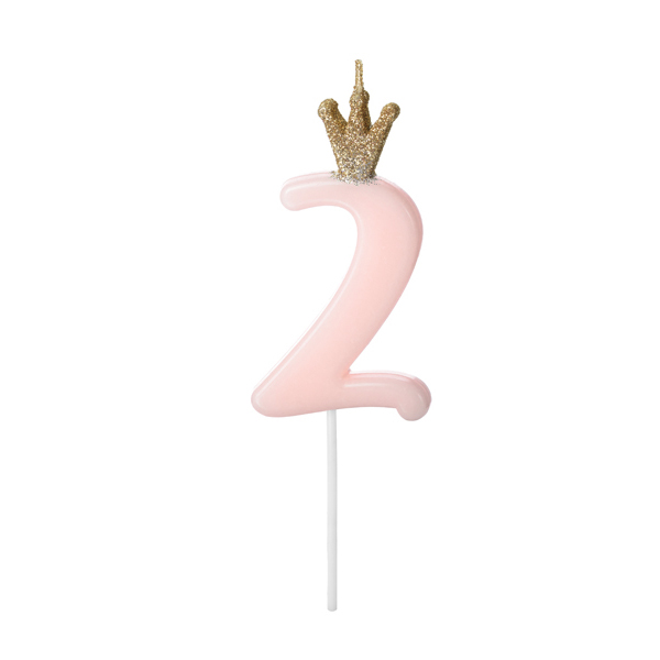 Imagen de producto: Vela de cumpleaños número 2, rosa claro, 9,5 cm