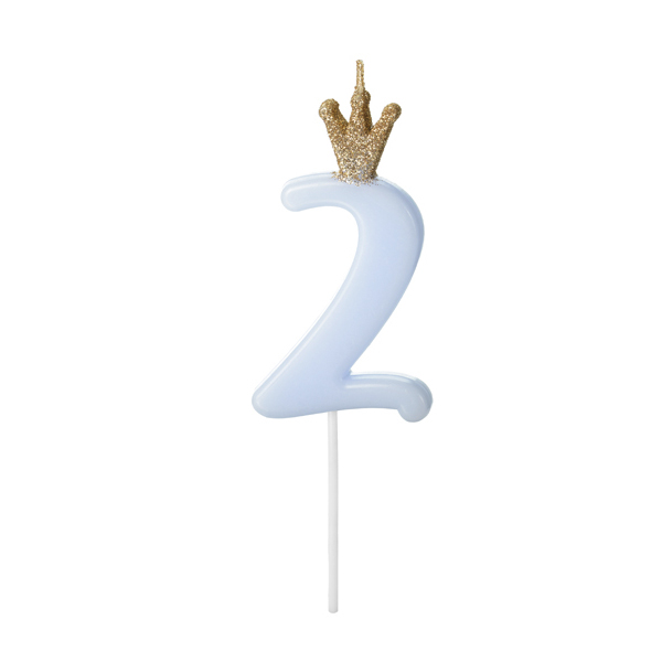 Imagen de producto: Vela de cumpleaños número 2, azul claro, 9,5 cm