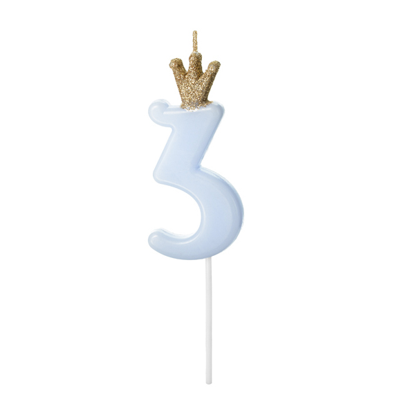 Imagen de producto: Vela de cumpleaños número 3, azul claro, 9,5 cm