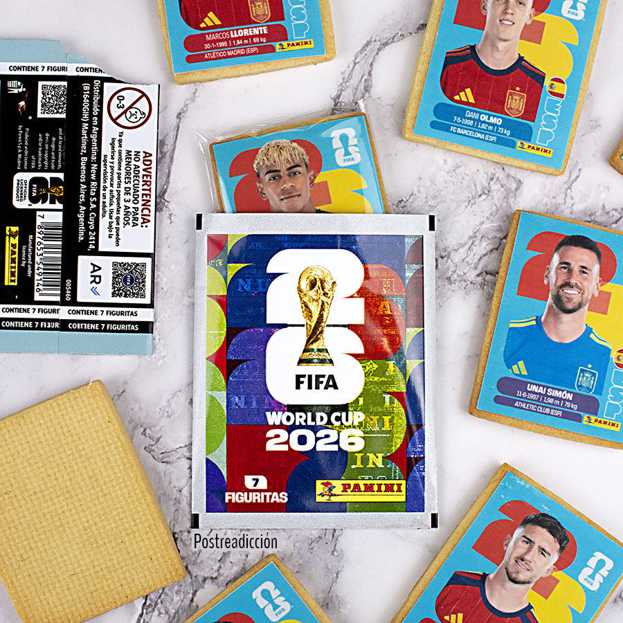 Imagen de producto: Galleta decorada con papel de az&uacute;car - cromo mundial de f&uacute;tbol