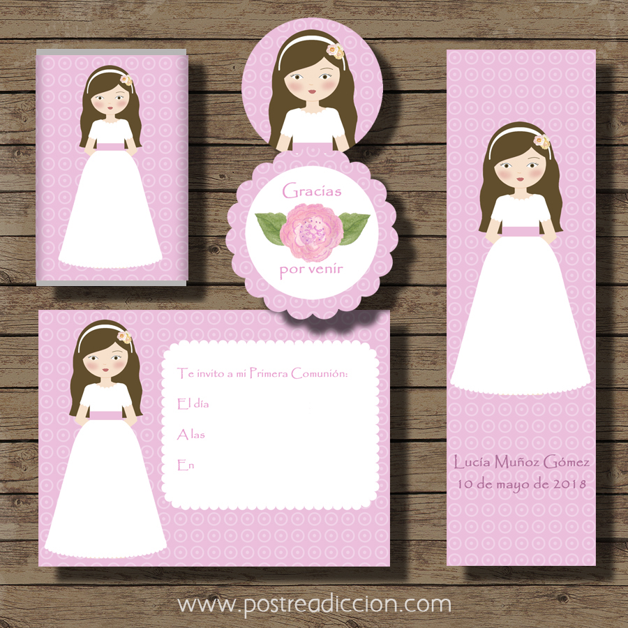 Imagen de producto: Kit imprimible de comunión Carlota círculos - rosa